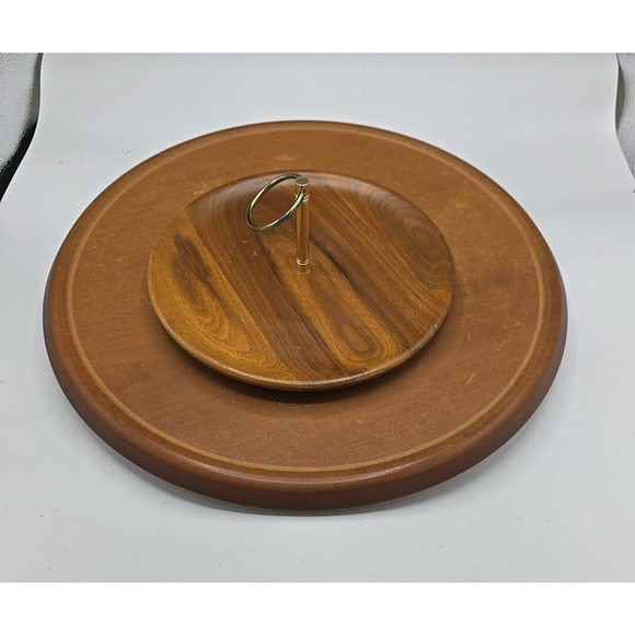 MCM Wooden Lazy Susan Cottagecore Serving Round Spinning Turntable Tray 15" - Picture 1 of 5